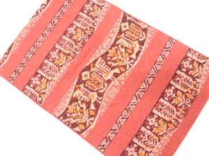 未使用品　手織り紬　花鳥更紗模様織り出し　名古屋帯